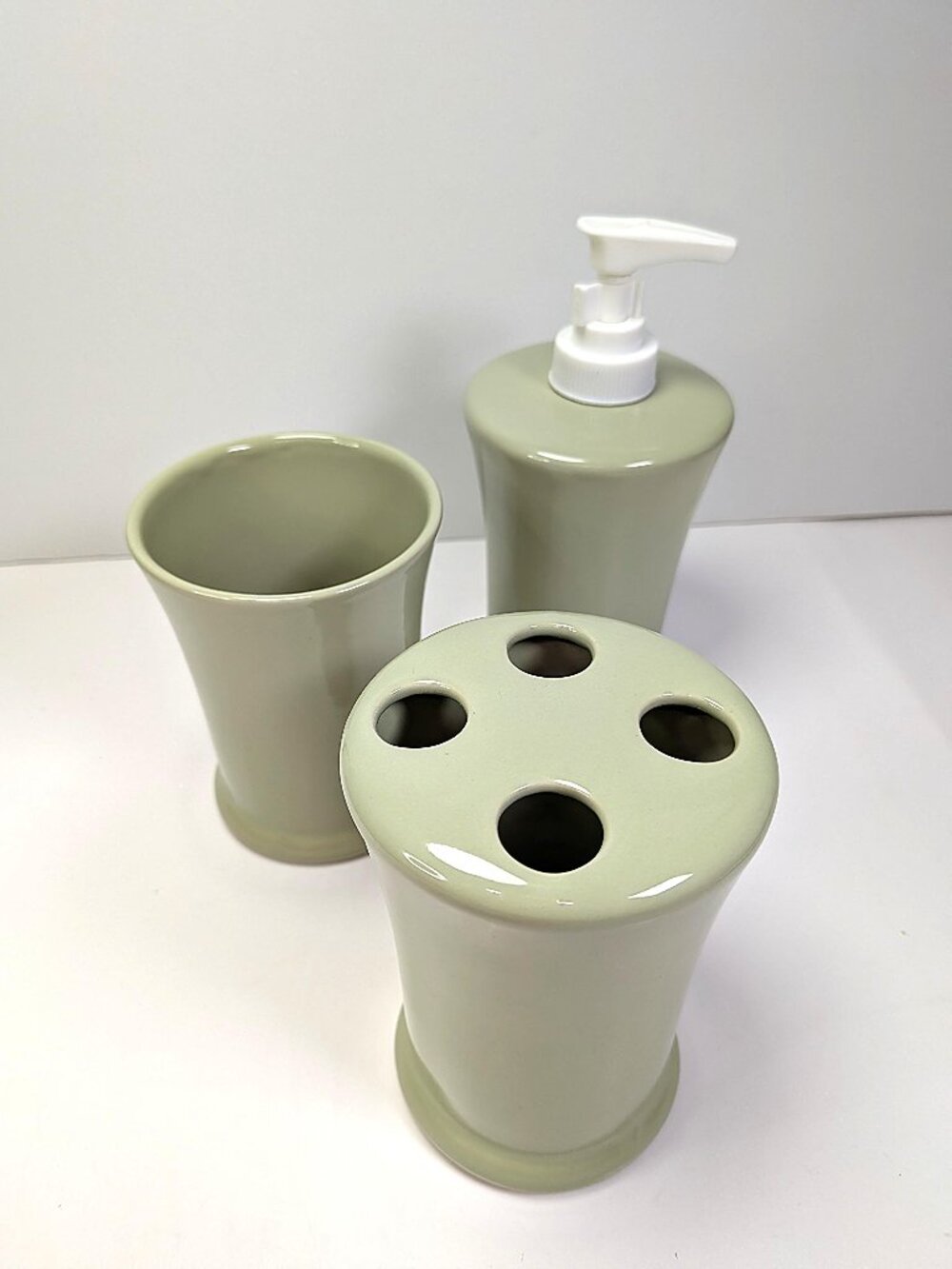 Sage Green Ceramic Bathroom Accessory Set - 3 Piece (Target 2008)